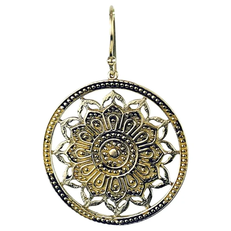 Oorbellen lotus mandala messing goudkleurig
