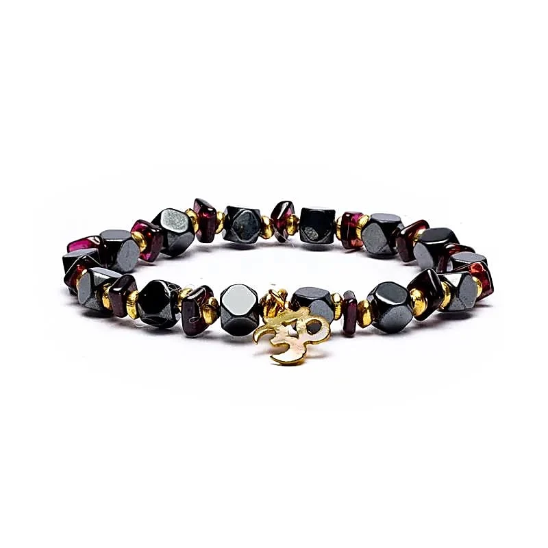 Armband hematiet/granaat facet met ohm elastisch