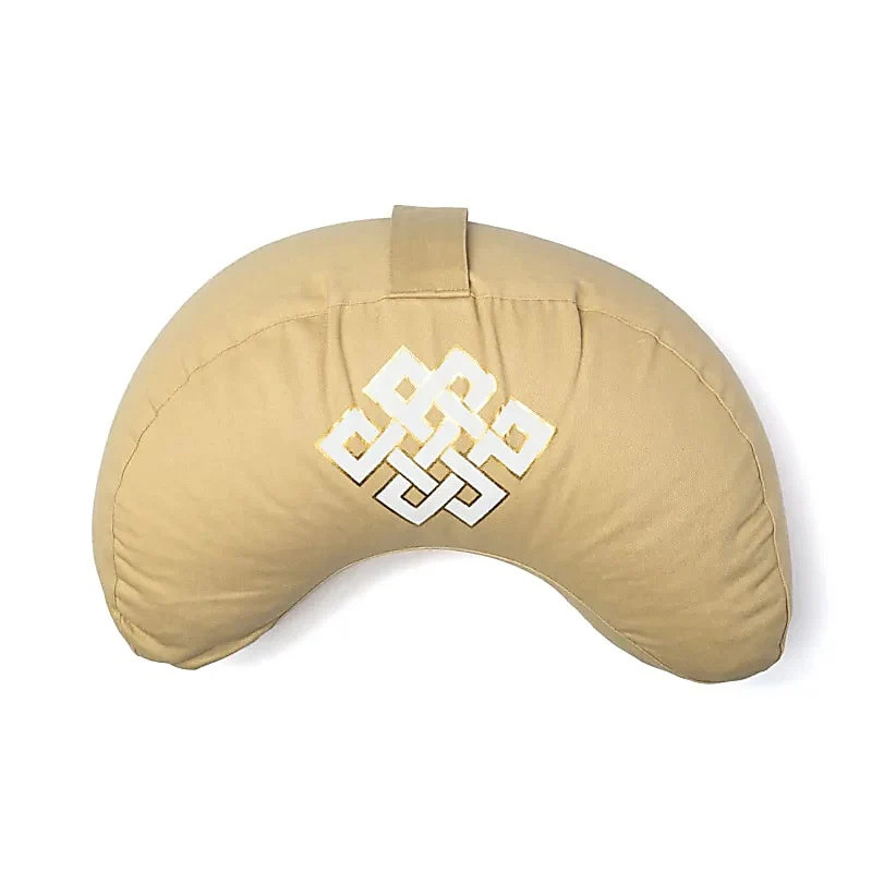 Meditatiekussen halve maan oneindige knoop beige biokatoen