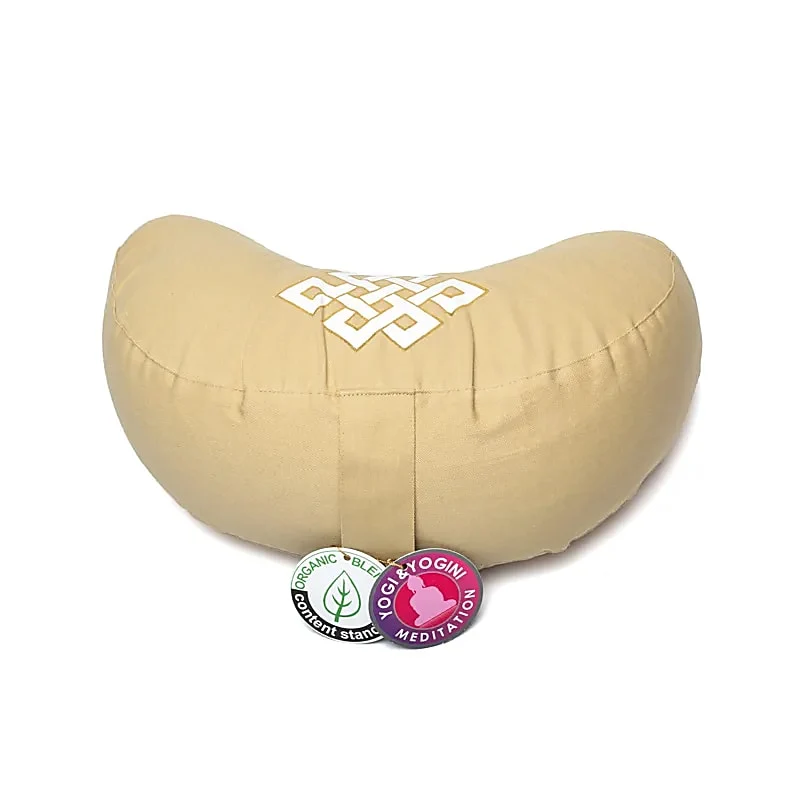Meditatiekussen halve maan oneindige knoop beige biokatoen