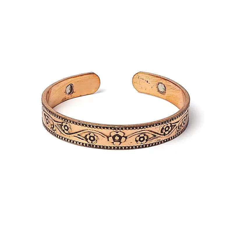 Armband koper bloemmotief magnetisch