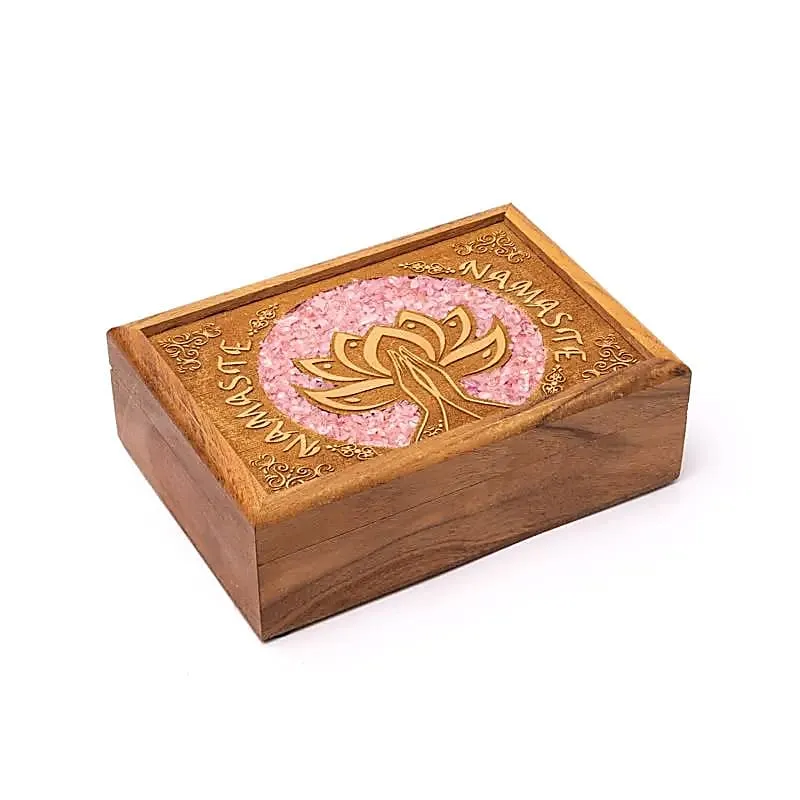 Tarot- of sieradendoos lotus Namaste rozenkwarts