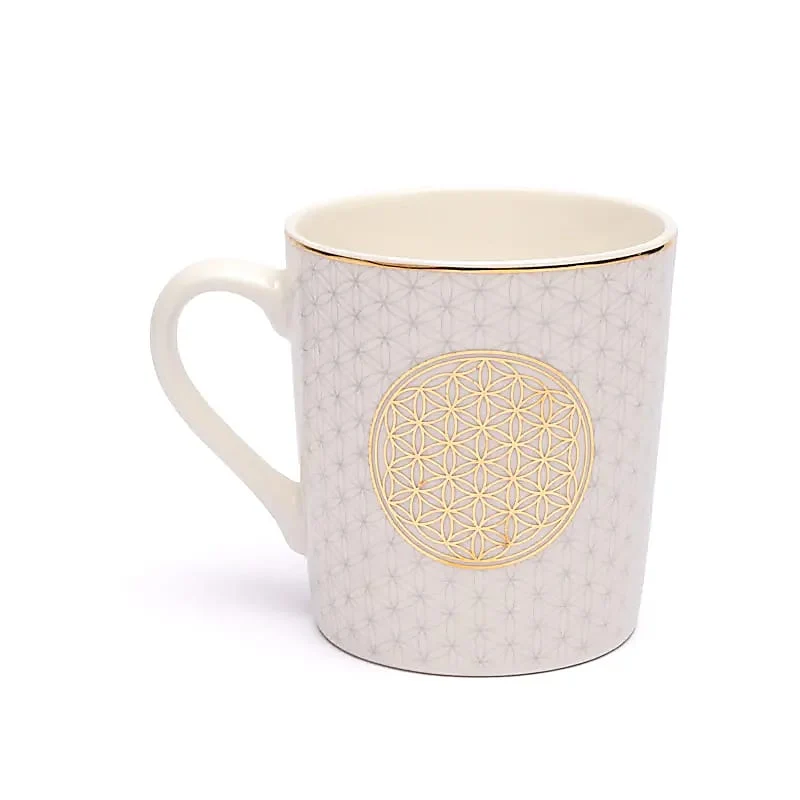 Koffiekop flower of life wit/goud