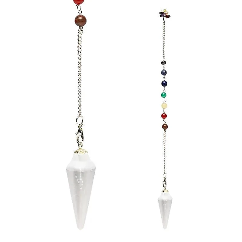 Pendel seleniet druppelvormig + chakra ketting