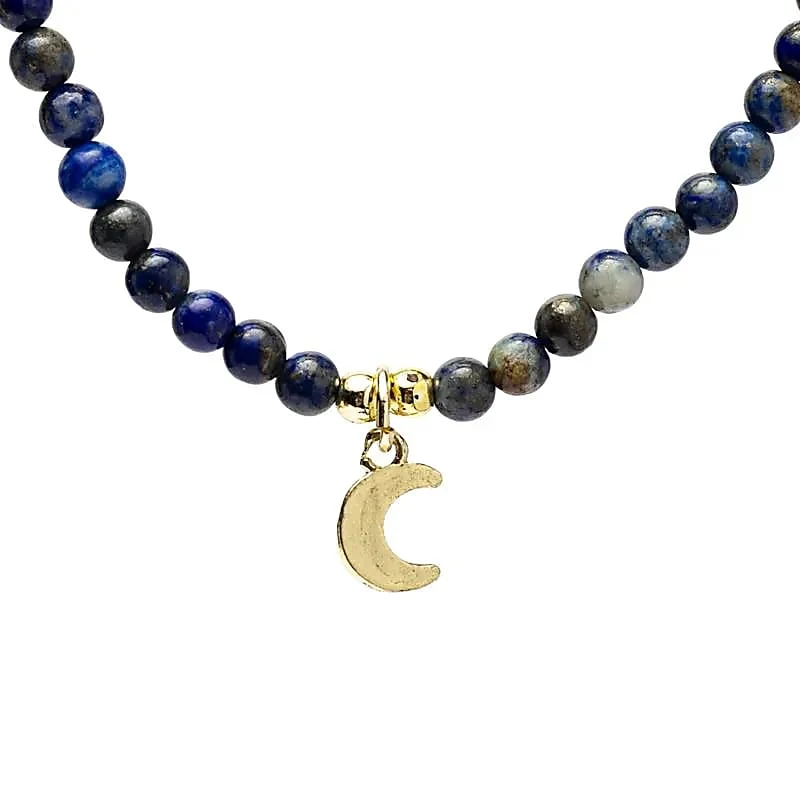 Verstelbare halsketting lapis lazuli met maan hanger