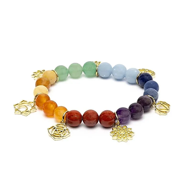 Bedelarmband met chakra-symbolen en chakra stenen