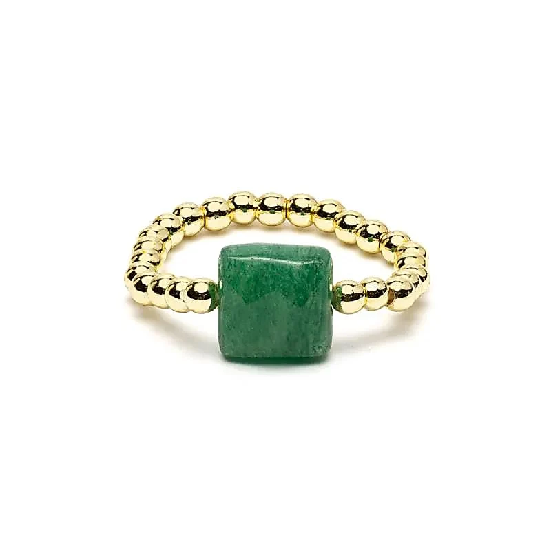 Elastische ring facet geslepen groene aventurijn