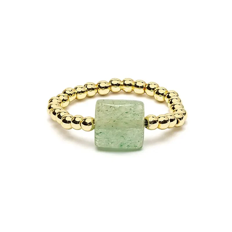 Elastische ring facet geslepen groene aventurijn