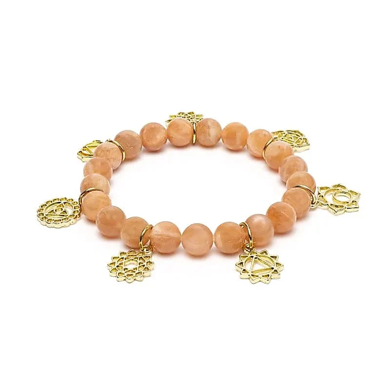 Bedelarmband met chakra-symbolen Zonnesteen