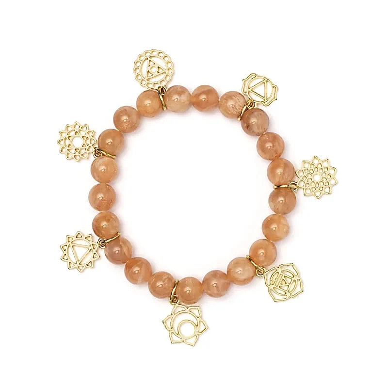 Bedelarmband met chakra-symbolen Zonnesteen