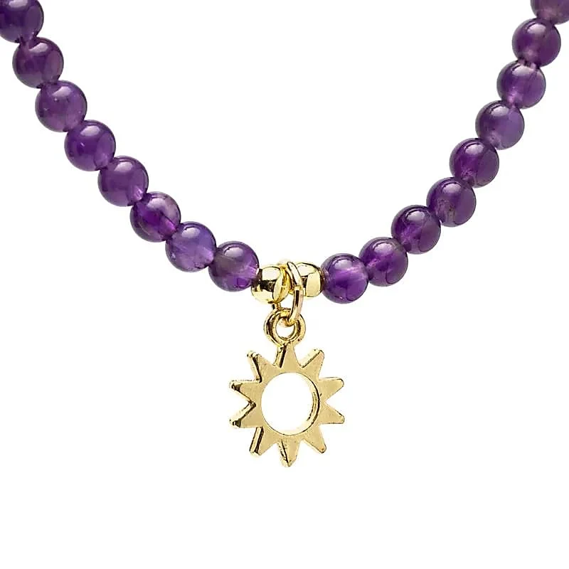 Verstelbare halsketting amethist met zon hanger
