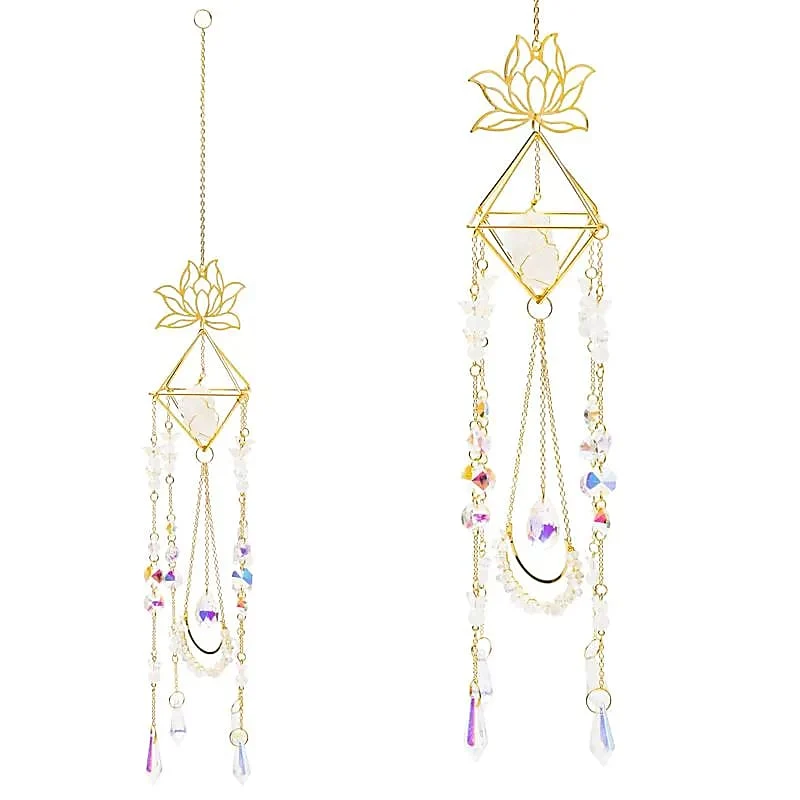 Suncatcher lotus en vlinders met bergkristal