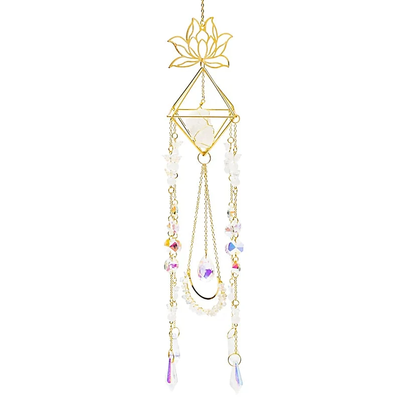 Suncatcher lotus en vlinders met bergkristal