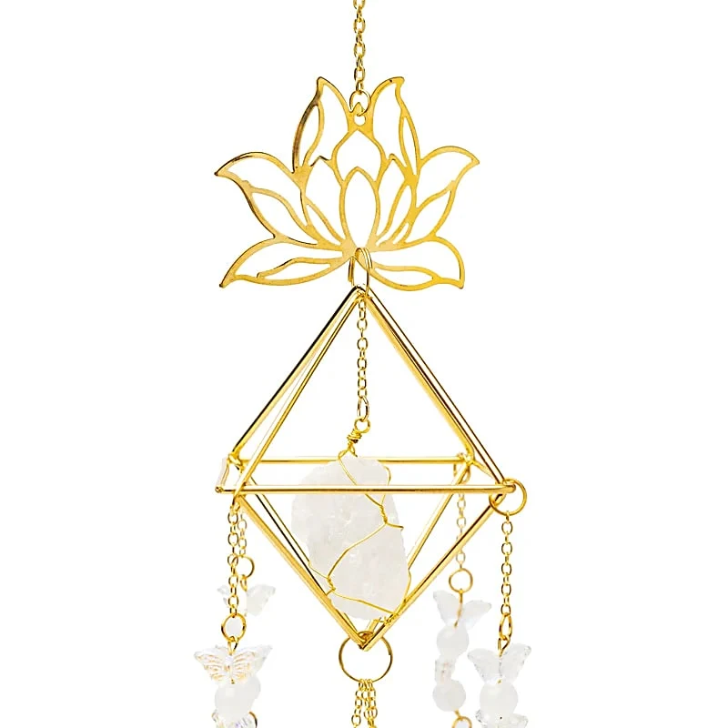 Suncatcher lotus en vlinders met bergkristal