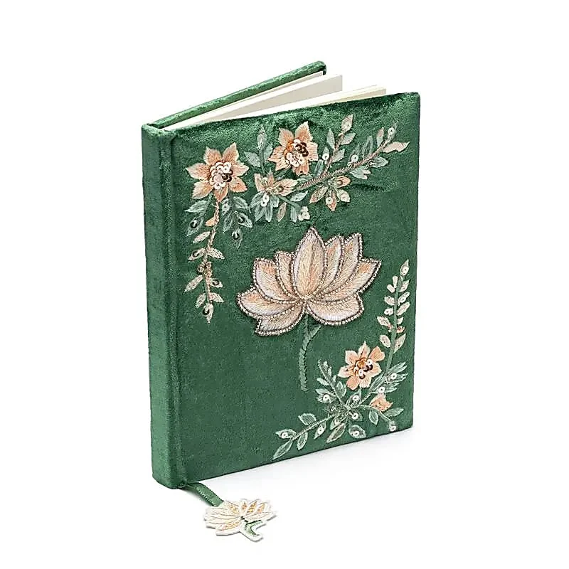 Notitieboek fluweel groen met lotus