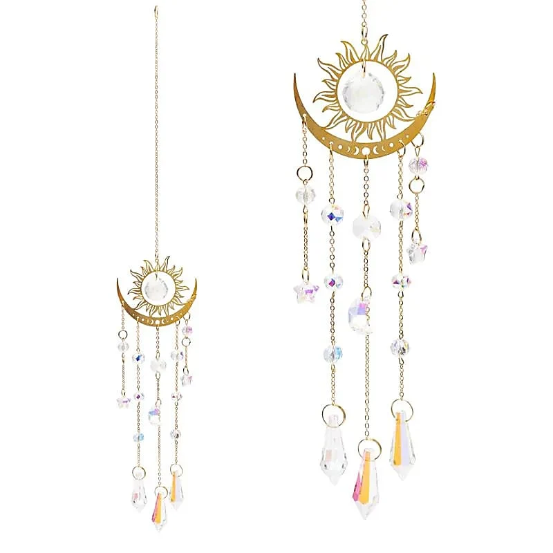 Suncatcher zon en halve maan met kristalglas