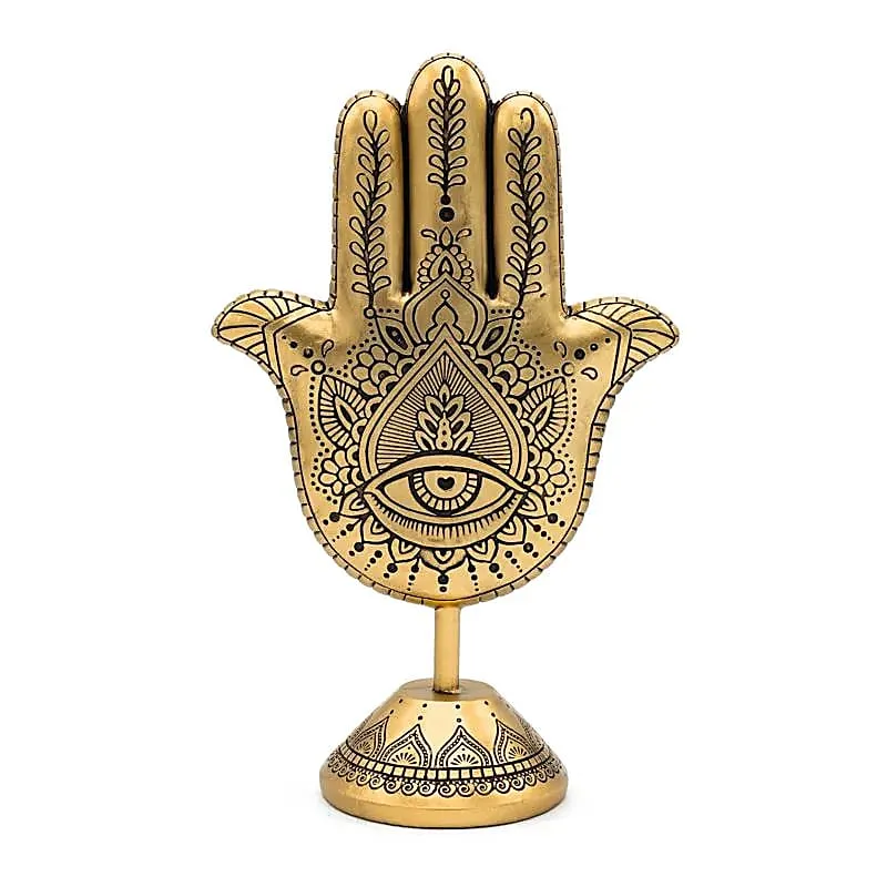 Deco Hand van Fatima op voet goudkleurig
