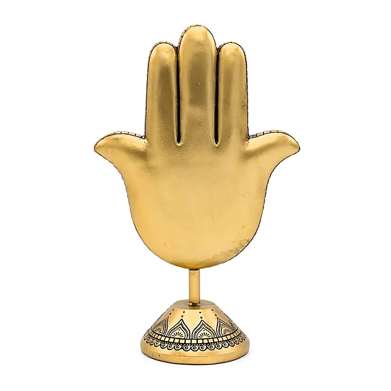 Deco Hand van Fatima op voet goudkleurig