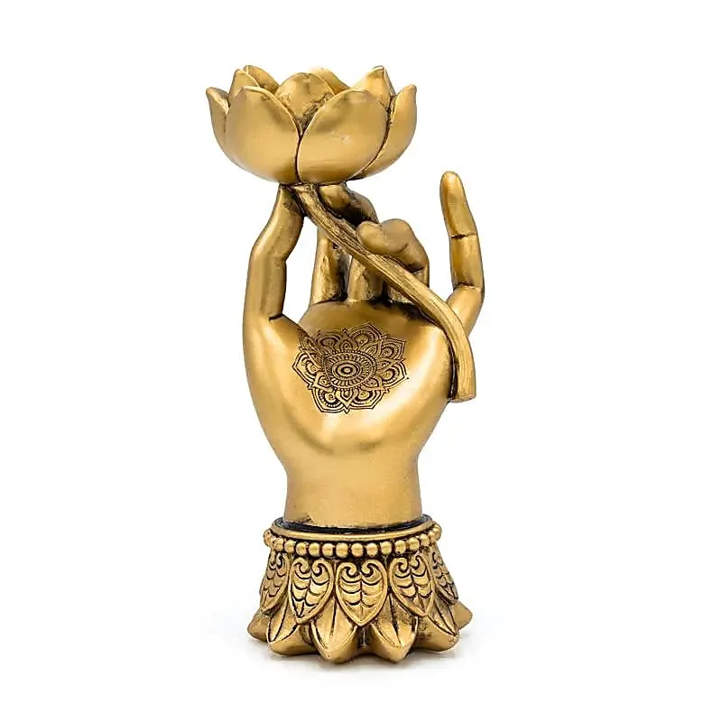 Theelichthouder Varada Mudra met Lotus goudkleurig