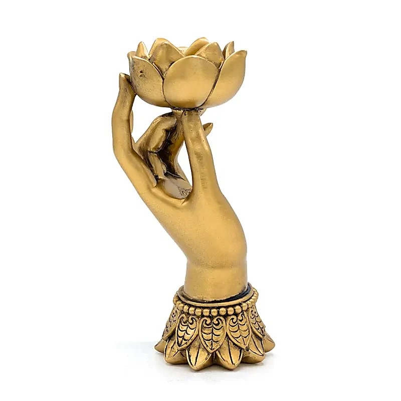 Theelichthouder Varada Mudra met Lotus goudkleurig