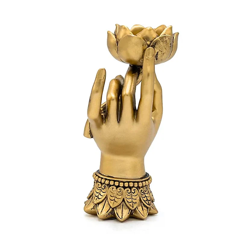 Theelichthouder Varada Mudra met Lotus goudkleurig