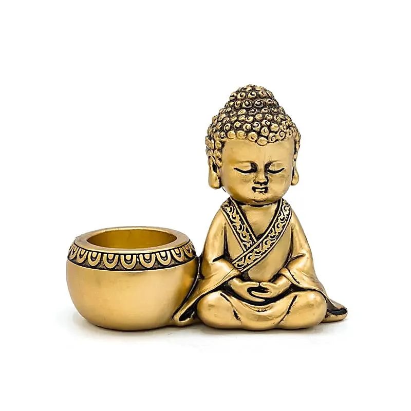 Theelichthouder Meditatie Boeddha rechts goudkleurig