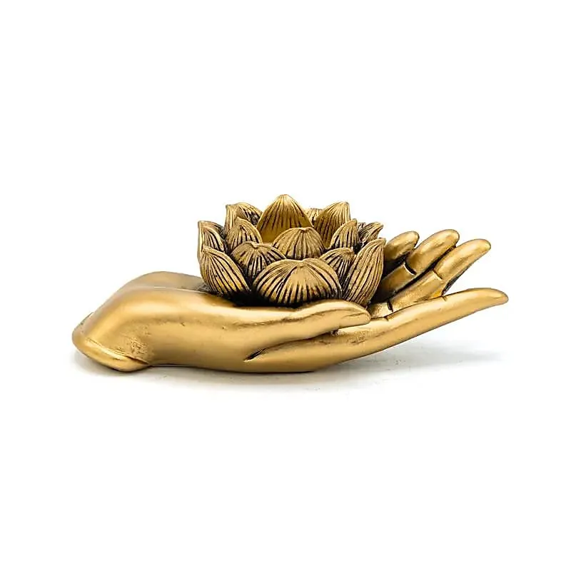 Theelichthouder Lotus hand goudkleurig