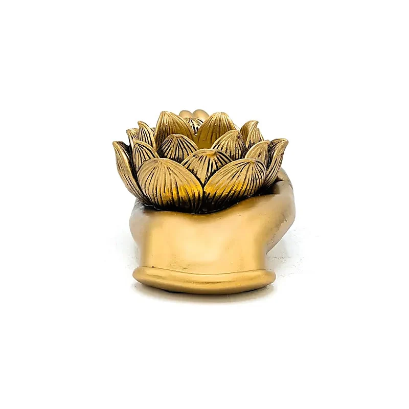 Theelichthouder Lotus hand goudkleurig