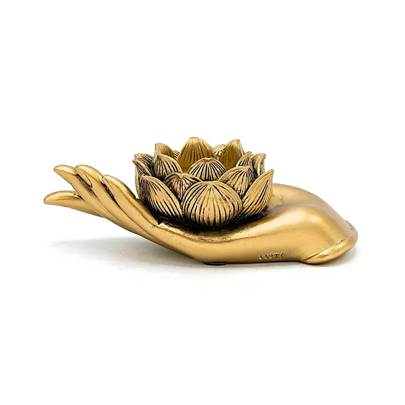 Theelichthouder Lotus hand goudkleurig