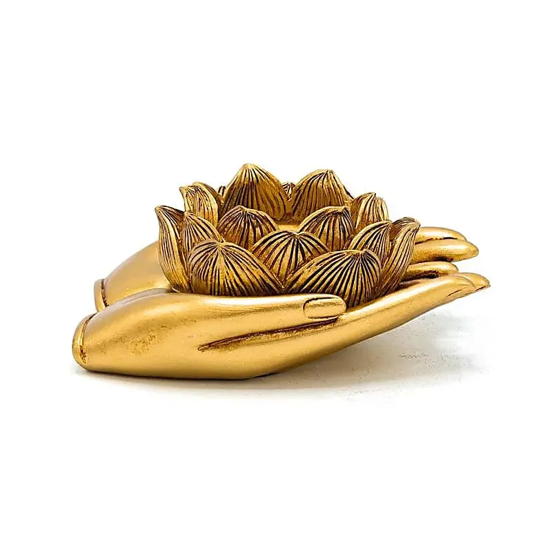 Theelichthouder Lotus handen goudkleurig