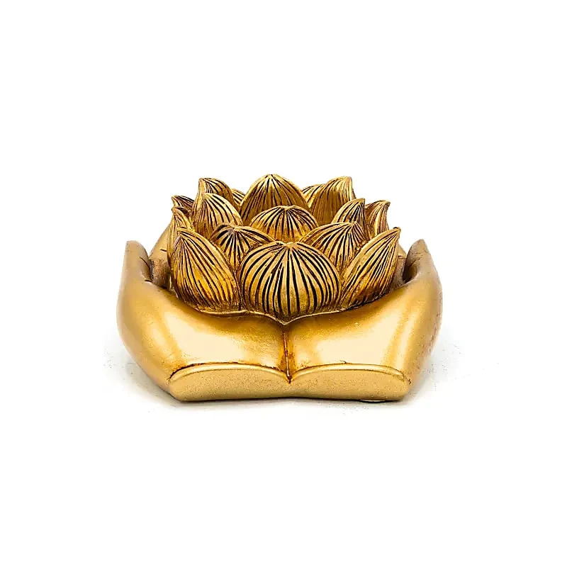 Theelichthouder Lotus handen goudkleurig