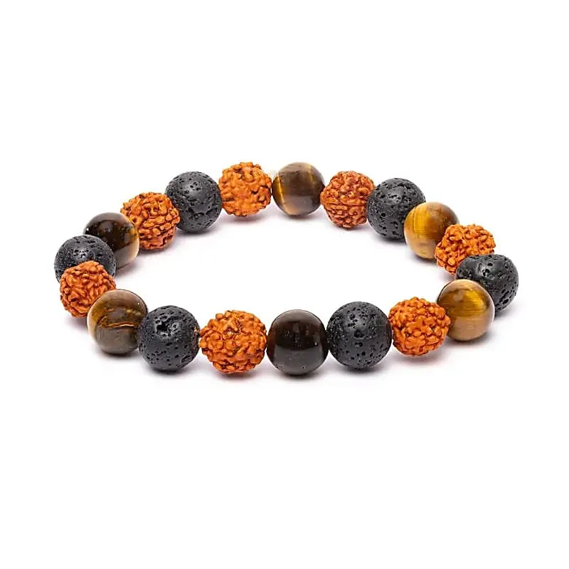 Armband rudraksha, tijgeroog en lavasteen