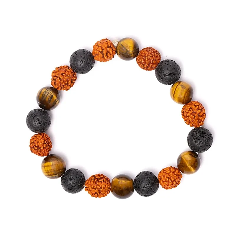 Armband rudraksha, tijgeroog en lavasteen
