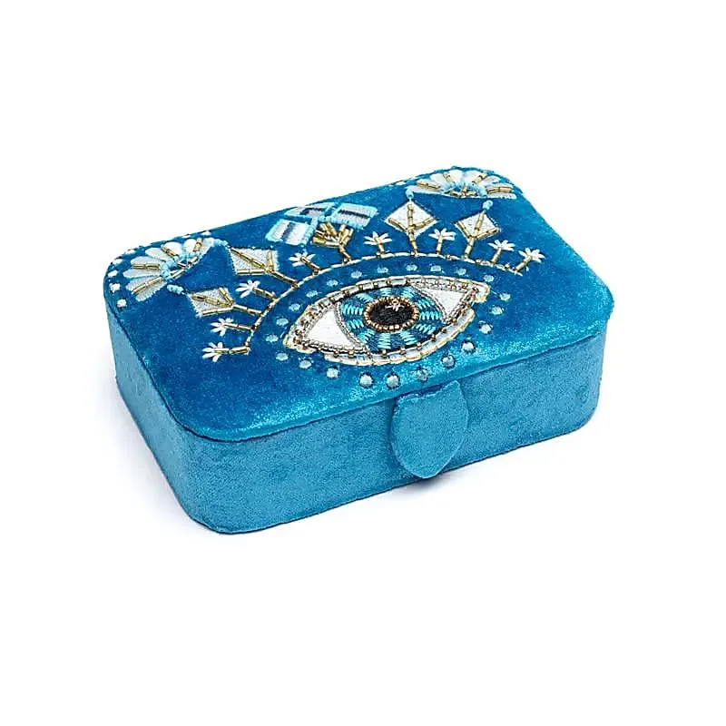 Sieraden / tarotdoos fluweel blauw met Alziend Oog