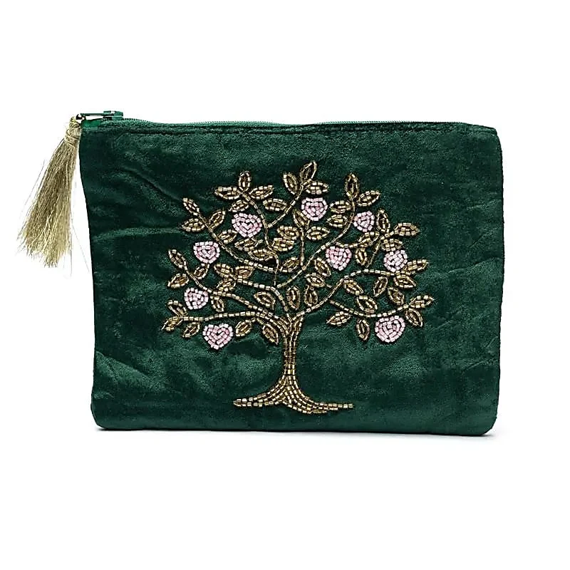 Etui fluweel groen met Levensboom en harten