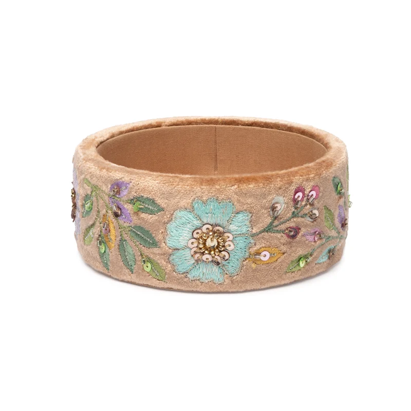 Sieradenbakje fluweel beige met bloemen