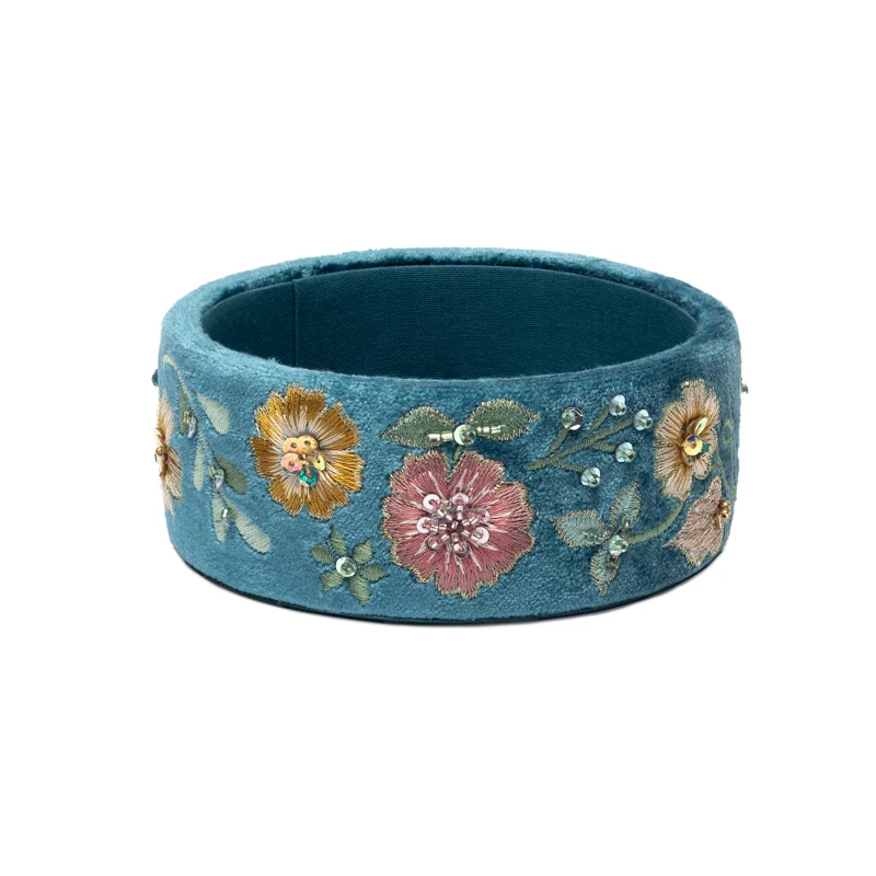 Sieradenbakje fluweel blauw met bloemen