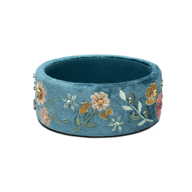 Sieradenbakje fluweel blauw met bloemen