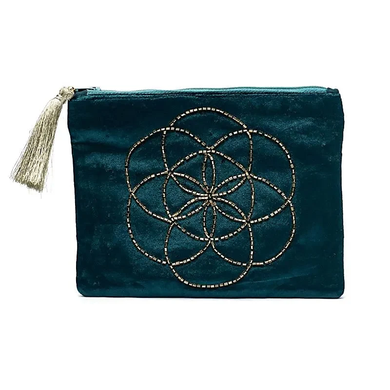 Etui fluweel petrol met Seed of Life