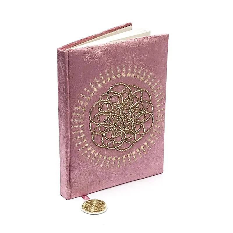 Notitieboek fluweel oudroze met Bloem des Levens