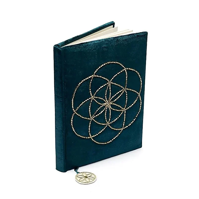 Notitieboek fluweel petrol met Seed of Life