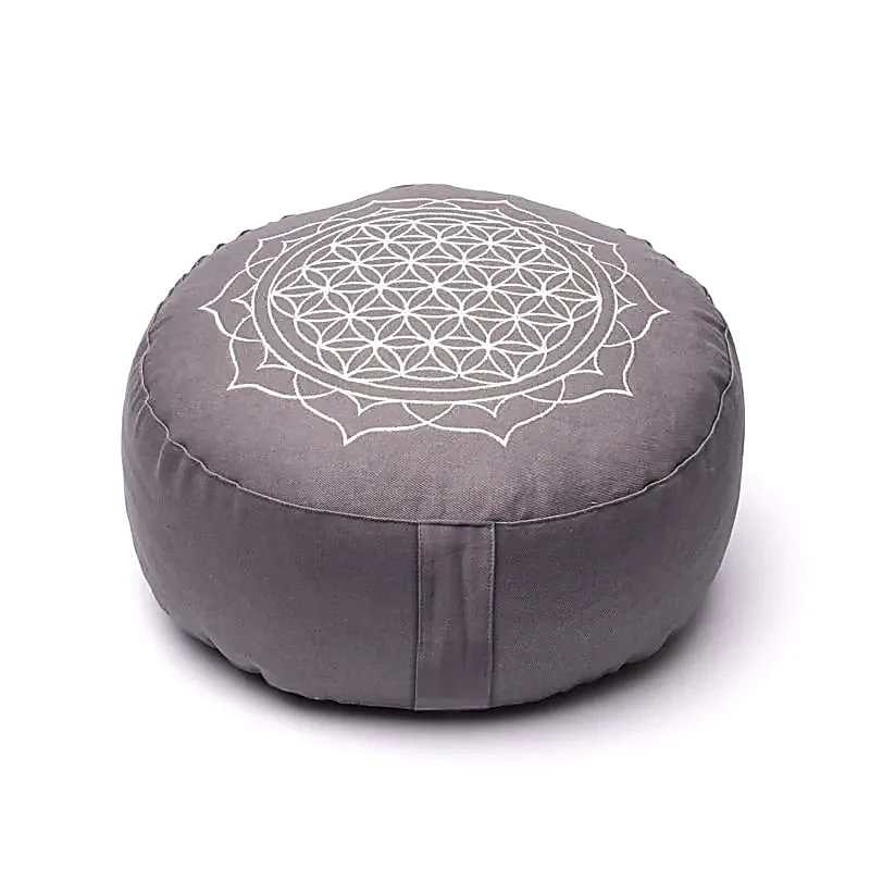 Meditatiekussen Bloem des levens mandala grijs biokatoen