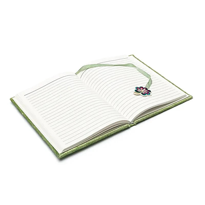 Notitieboek fluweel groen met klavertje vier