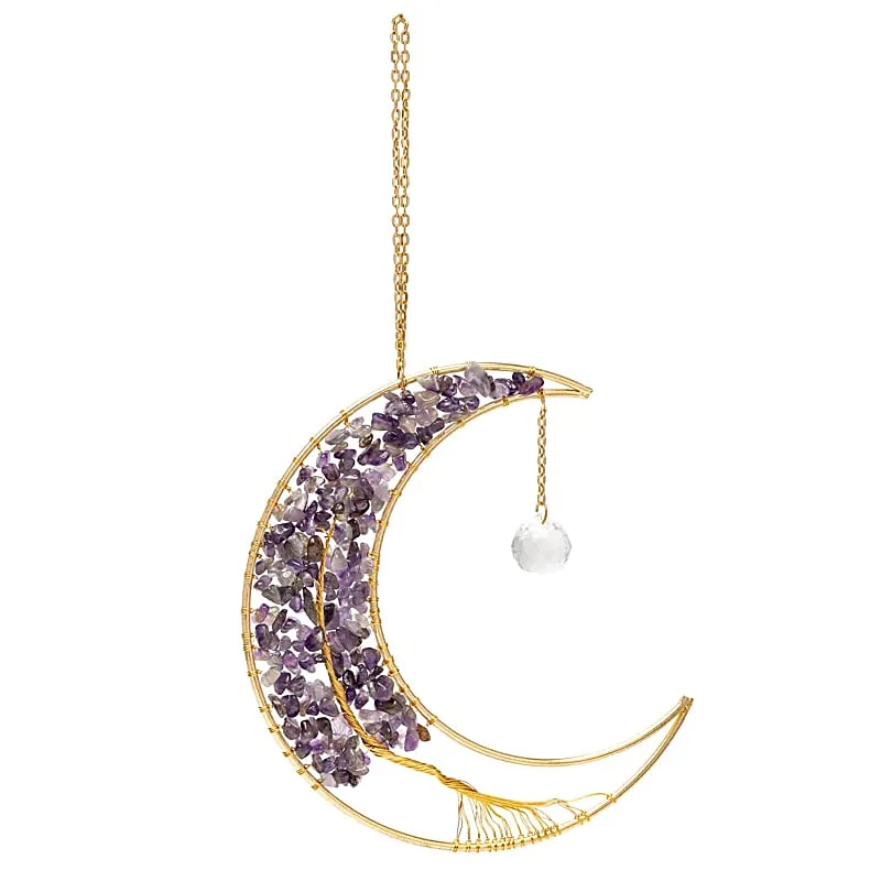 Suncatcher maan met amethist en levensboom