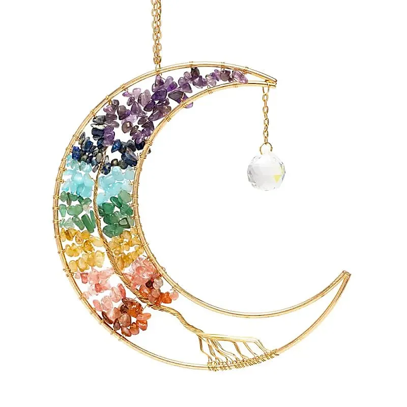 Suncatcher maan, levensboom en chakra-stenen
