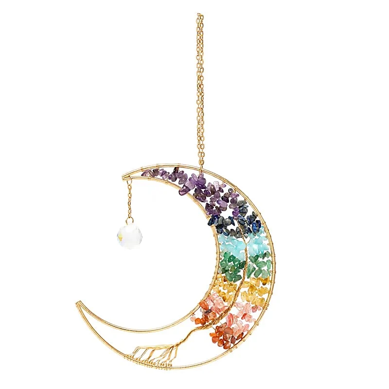 Suncatcher maan, levensboom en chakra-stenen