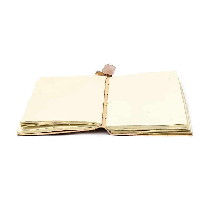 Notitieboek Bloem des Levens met rozenkwarts en kunstleren omslag
