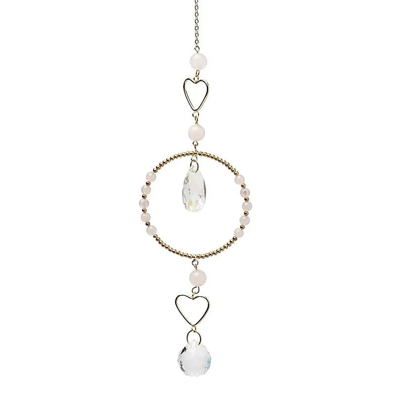 Suncatcher harten met rozenkwarts en kristal