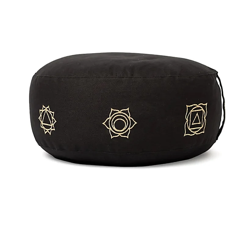 Meditatiekussen zwart 7 chakra's biokatoen