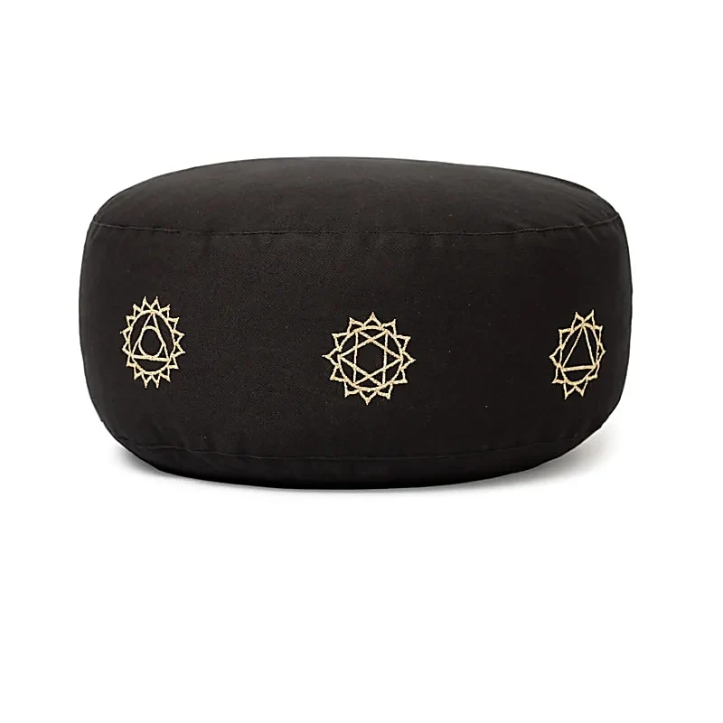 Meditatiekussen zwart 7 chakra's biokatoen